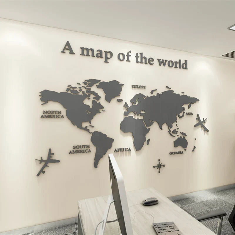 World Map 3D Mural Crystal Mirror Acrylic World Map Wall Sticker Decal For Office Living Room Kids Room Creative DIY Home Decor | Skanto