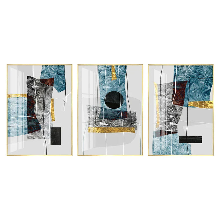 Abstract Minimalist Blue Nordic Ice Geometric Wall Art Fine Art Canvas Print Posters Pictures for Modern Apartment Living Room Art Decor | Skanto
