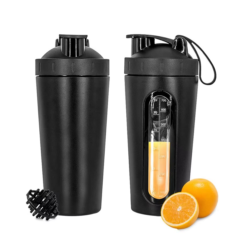 Skanto | Rustfritt stål 24oz sports shakerflaske med måleskala for trening og utendørs fitness