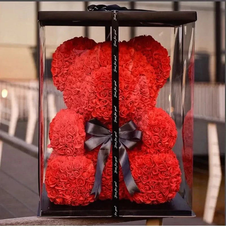 Rosen-Teddybär mit handgefertigten Schaumstoffrosen – 40 cm
