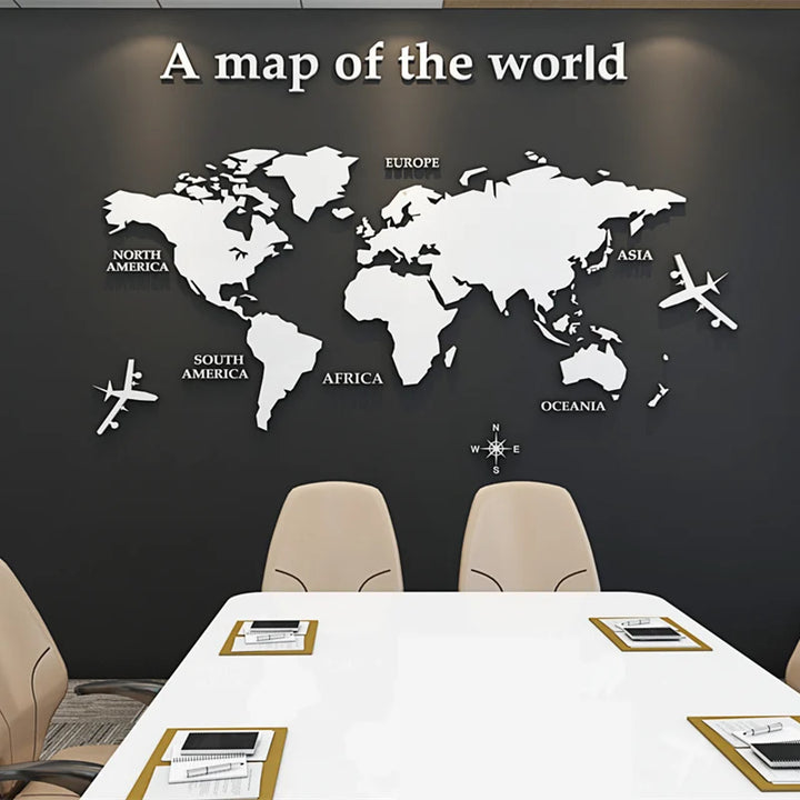 World Map 3D Mural Crystal Mirror Acrylic World Map Wall Sticker Decal For Office Living Room Kids Room Creative DIY Home Decor | Skanto