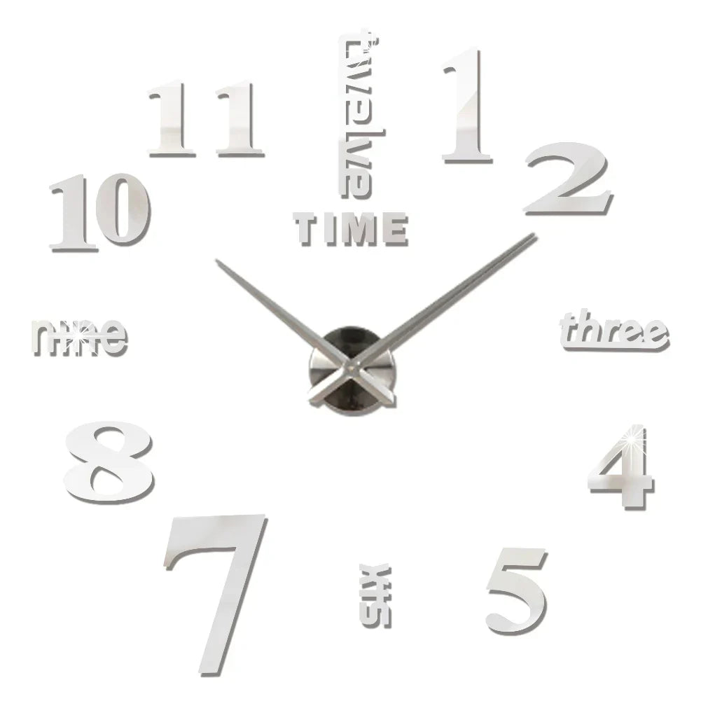Large DIY 3D Mirror Acrylic Wall Clock for Kitchen, Dining Room, Living Room | Skanto