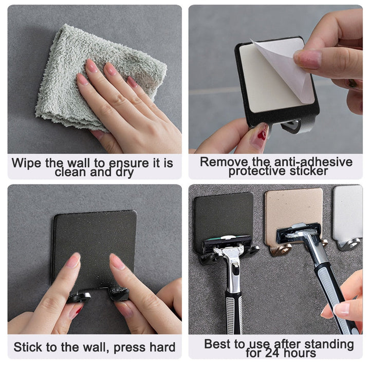 Skanto | Punch-fri Razor Holder Oppbevaringskrok (1/2/3 Biter) - Veggmontert Barberhylle for Menn til Badet