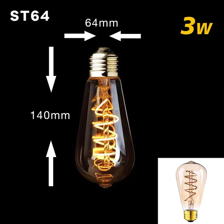 Skanto | Dimbar Vintage LED Lyspære (3W, E27 Undersøkelse) - Gull Spiral Filament for Kroner & Dekorativ Belysning
