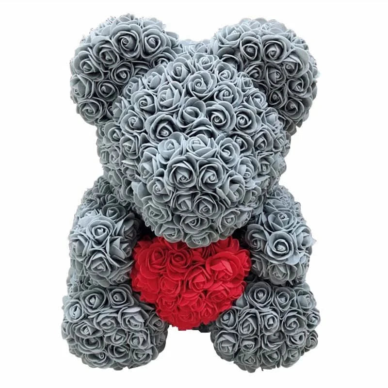 Rosen-Teddybär mit handgefertigten Schaumstoffrosen – 40 cm