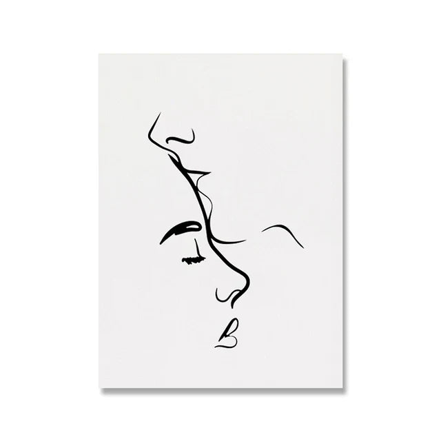 Romantic Lovers Minimalist Figure Art Line Art Wall Art Fine Art Canvas Prints Pictures for Bedroom Living Room Home Office Decor | Skanto