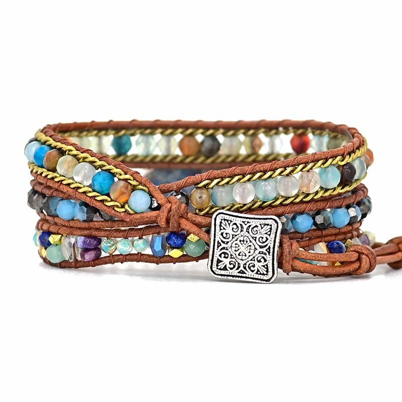 Elegant Turkis Hamsa Wrap Armbånd - Soraya i Blå Skanto