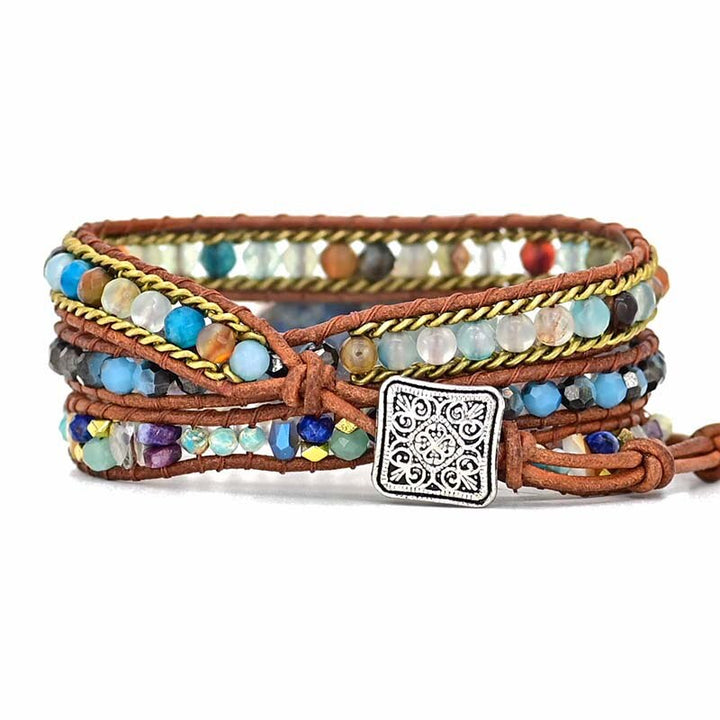 Elegant Turkis Hamsa Wrap Armbånd - Soraya i Blå Skanto