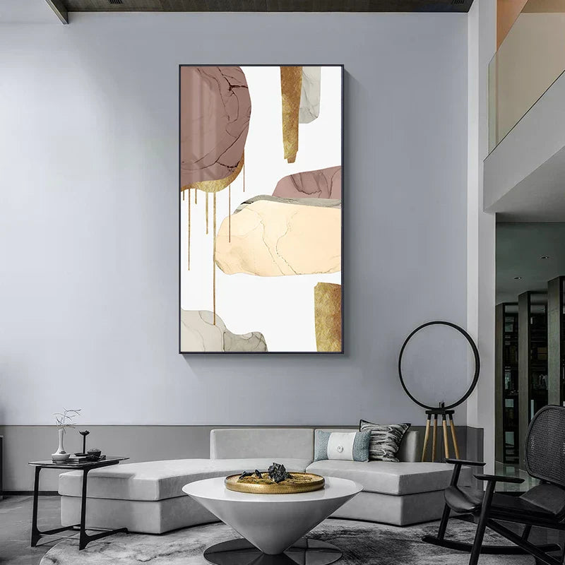 Neutral Colors Mauve Beige Golden Abstract Wall Art Fine Art Canvas Prints Pictures For Modern Apartment Living Room Luxury Interiors Art Decor | Skanto