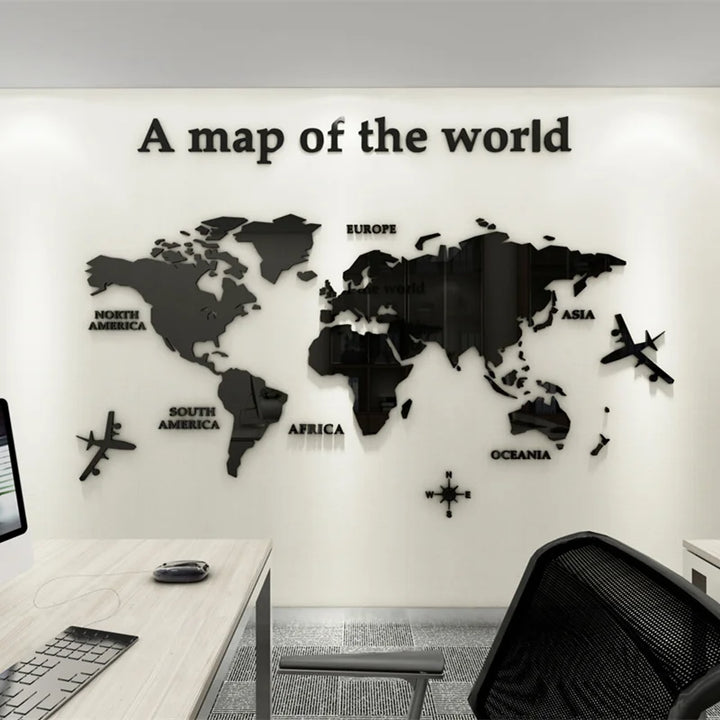 World Map 3D Mural Crystal Mirror Acrylic World Map Wall Sticker Decal For Office Living Room Kids Room Creative DIY Home Decor | Skanto