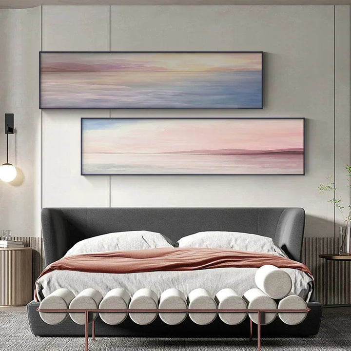 Pastel Blue Pink Purple Abstract Landscape Wall Art Fine Art Canvas Print Wide Format Picture for Bedroom Above Bed or Above Sofa | Skanto