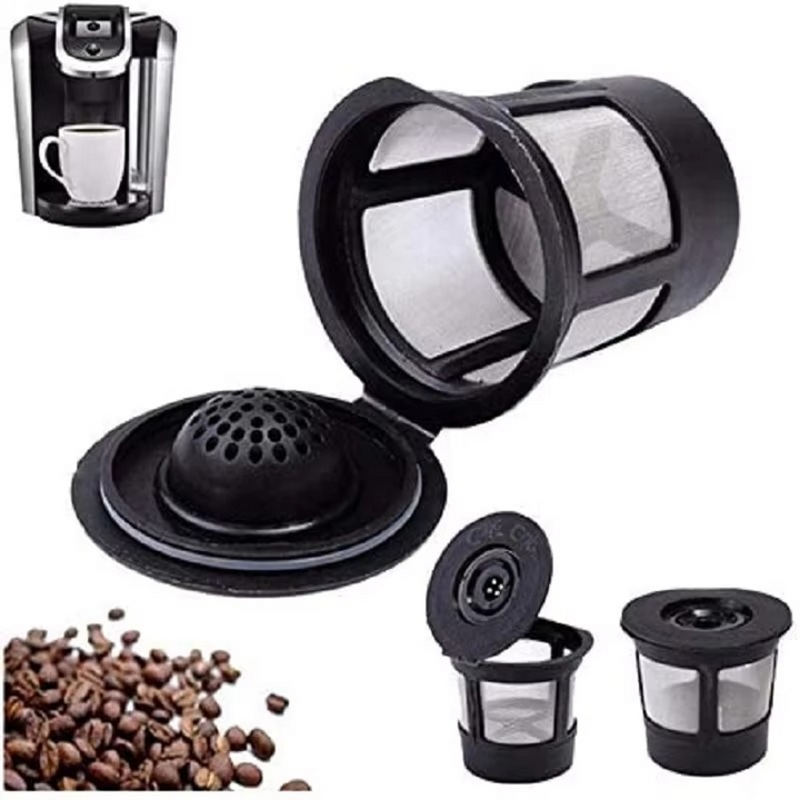 Skanto | 3-Pack Gjenbrukbare Rustfrie Stål Kaffe Filter Kapsler med Skje for 1.0 og 2.0 Bryggere