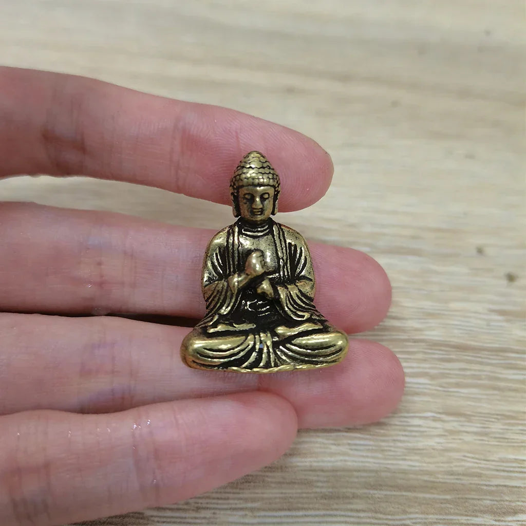 Skanto | 10 deler mini messing sitte Buddha statue figur for reise buddhisme tilbedelse hjem kontor skrivebordsdekorasjon