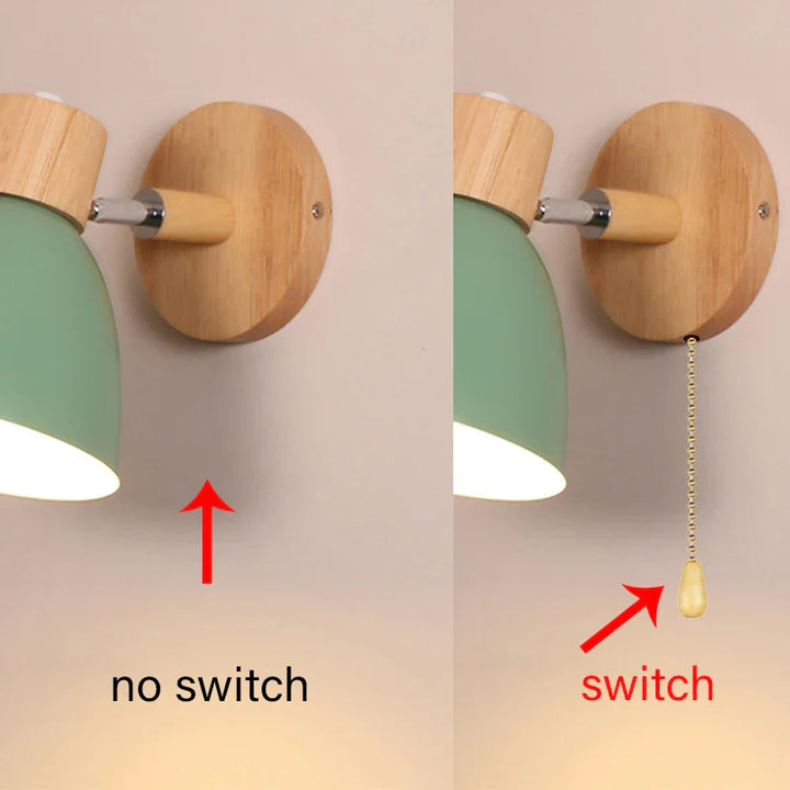 Skanto | LumoNord Makaron Vegglampe | Tre & Metall | 90° svingbar lampehode | Skandinavisk design | E27-sokkel (uten lyspære)