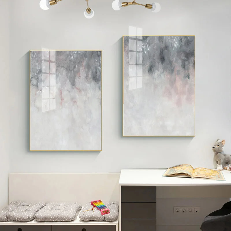 Abstract shades of pink gray minimalist wall art fine art canvas prints pictures for modern apartment living room art decor | Skanto