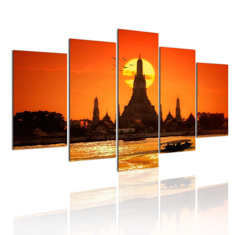 5 stk Abstrakt solnedgang tempel Bangkok Thailand - lerret veggkunst maleri | Skanto