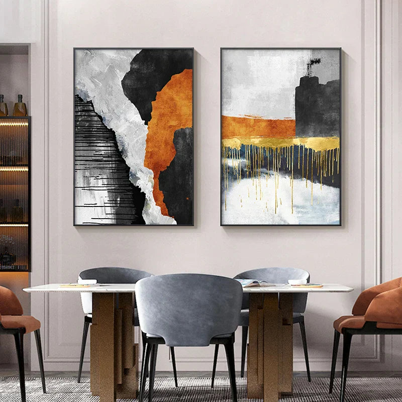 Iøynefallende fargepaletter Moderne abstrakt veggkunst Fin kunst lerretsutskrifter Midtpunkt bilder for urban leilighet Stue kunst for moderne bolig | Skanto
