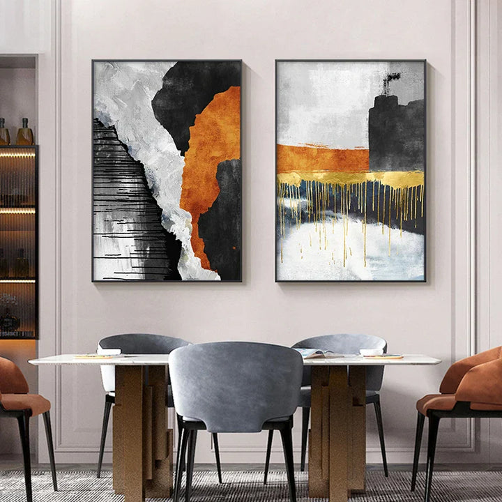 Iøynefallende fargepaletter Moderne abstrakt veggkunst Fin kunst lerretsutskrifter Midtpunkt bilder for urban leilighet Stue kunst for moderne bolig | Skanto