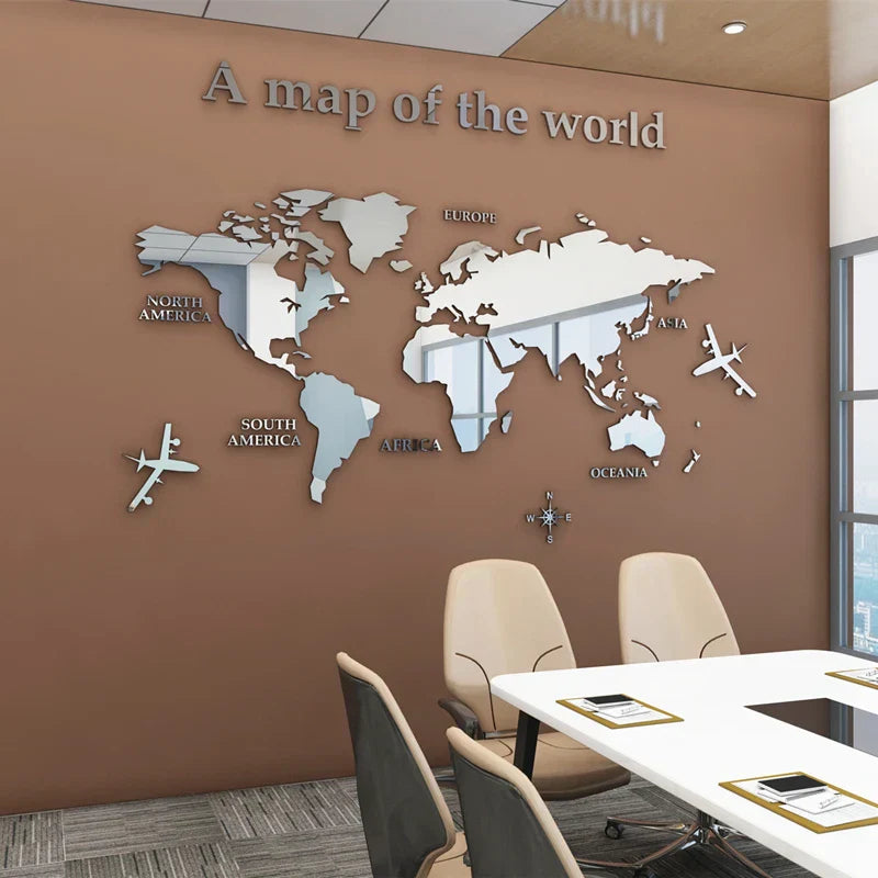 World Map 3D Mural Crystal Mirror Acrylic World Map Wall Sticker Decal For Office Living Room Kids Room Creative DIY Home Decor | Skanto