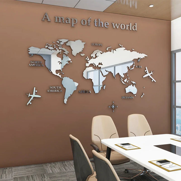 World Map 3D Mural Crystal Mirror Acrylic World Map Wall Sticker Decal For Office Living Room Kids Room Creative DIY Home Decor | Skanto