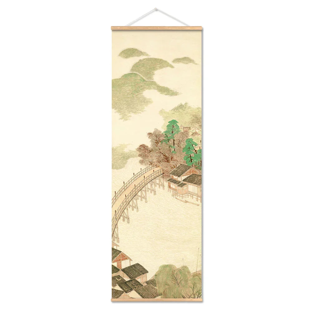 Japansk Ou-Mi Ukiyoe Rulleskriftsutskrift Poster Landskap Veggkunst Bilder Stue Vintage Maleri Bondegård Innredning