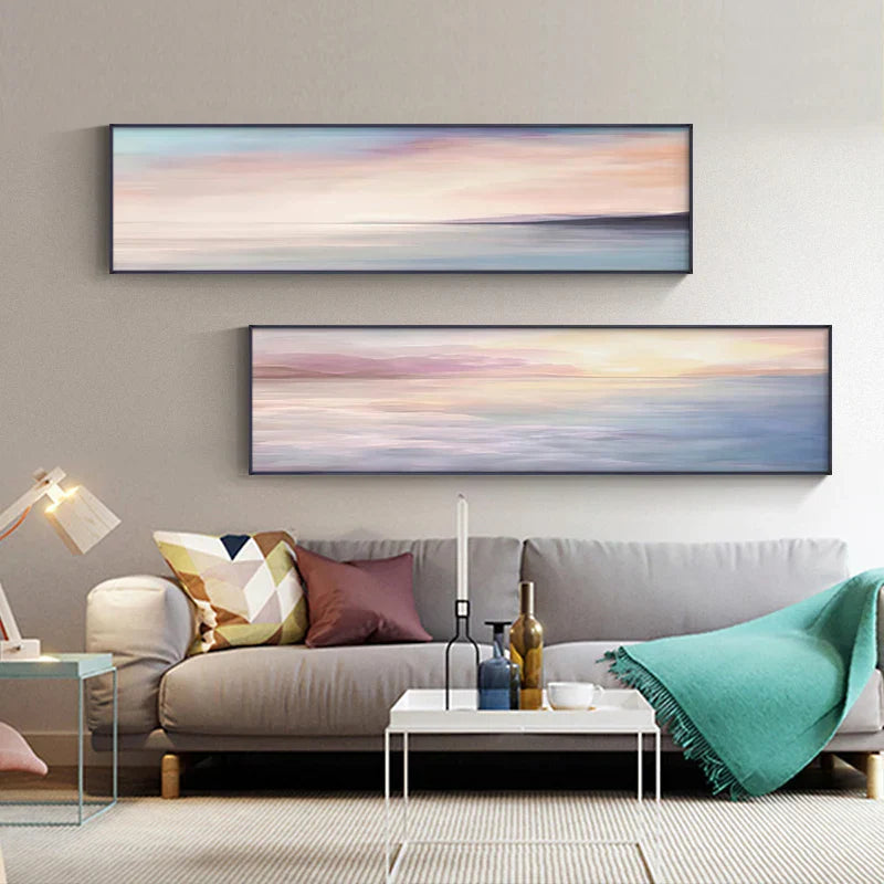 Pastel Blue Pink Purple Abstract Landscape Wall Art Fine Art Canvas Print Wide Format Picture for Bedroom Above Bed or Above Sofa | Skanto