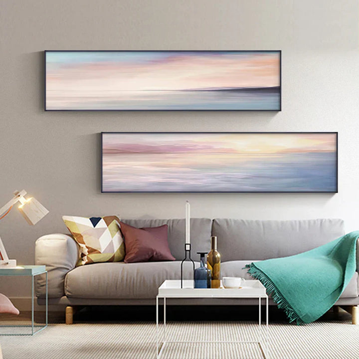 Pastel Blue Pink Purple Abstract Landscape Wall Art Fine Art Canvas Print Wide Format Picture for Bedroom Above Bed or Above Sofa | Skanto