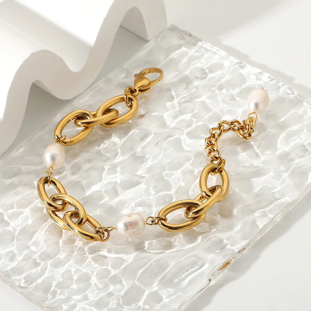 Skanto | 18k Chunky Paperclip Perle Aktsentert Armbånd