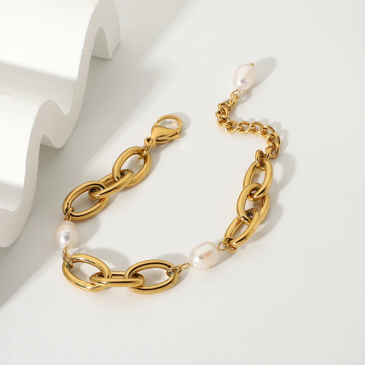 Skanto | 18k Chunky Paperclip Perle Aktsentert Armbånd