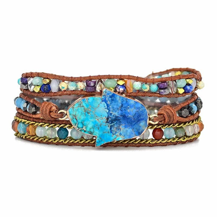 Elegant Turkis Hamsa Wrap Armbånd - Soraya i Blå Skanto