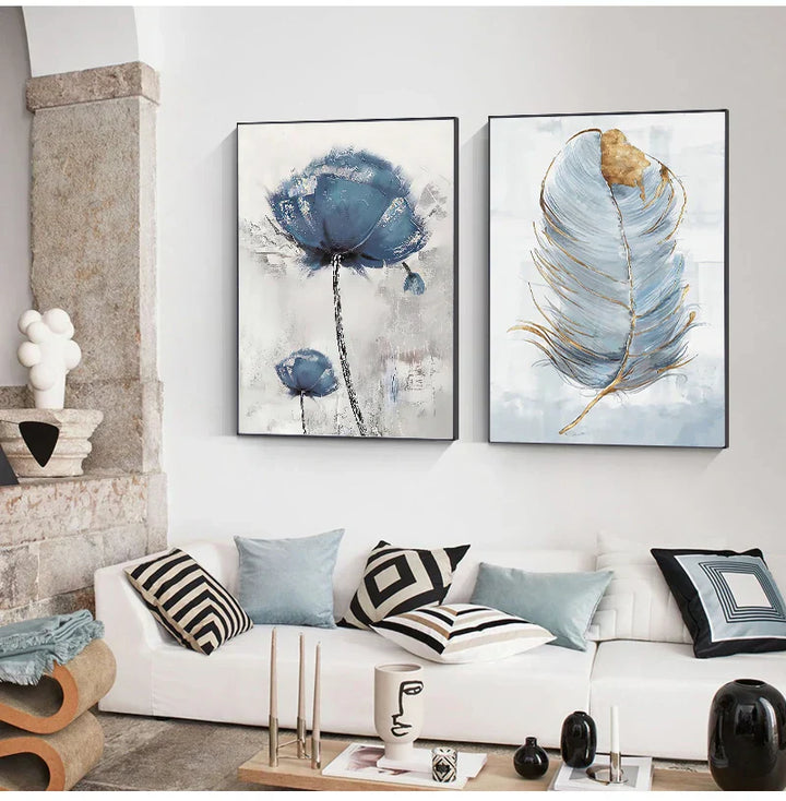Enkel blå blomster veggkunst fine kunsttrykk på lerret moderne abstrakte botaniske bilder for stue soverom moderne interiør | Skanto