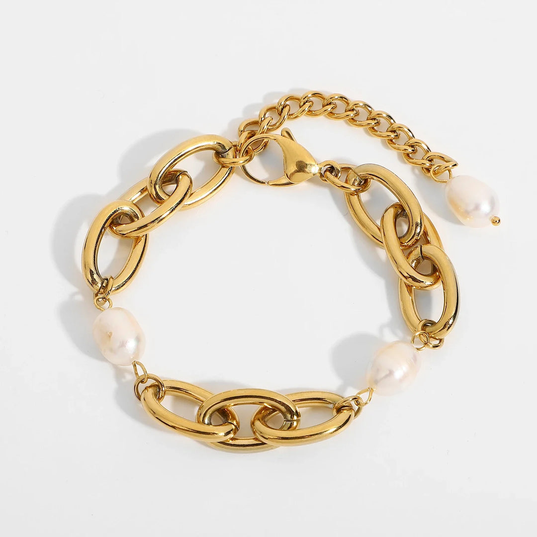 Skanto | 18k Chunky Paperclip Perle Aktsentert Armbånd