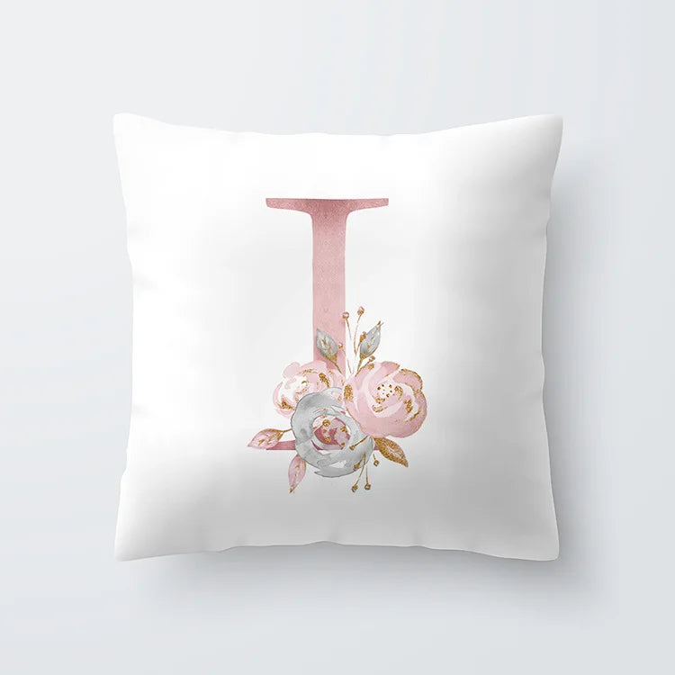 Pink Golden Floral Letter Pillowcase 45x45cm Pillow Cover for Living Room Sofa Throw Pillow Polyester Cotton Square Pillowcase | Skanto