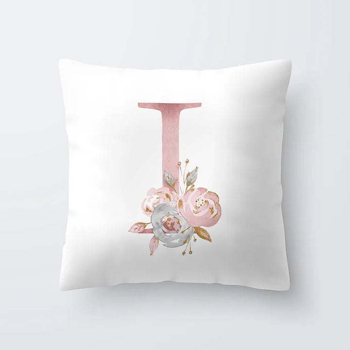 Pink Golden Floral Letter Pillowcase 45x45cm Pillow Cover for Living Room Sofa Throw Pillow Polyester Cotton Square Pillowcase | Skanto