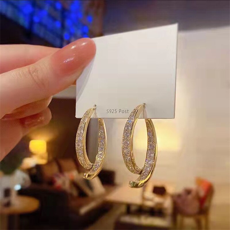 Skanto | Koreansk stil rhinestone geometriske øreringer