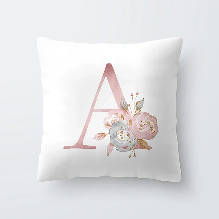 Pink Golden Floral Letter Pillowcase 45x45cm Pillow Cover for Living Room Sofa Throw Pillow Polyester Cotton Square Pillowcase | Skanto