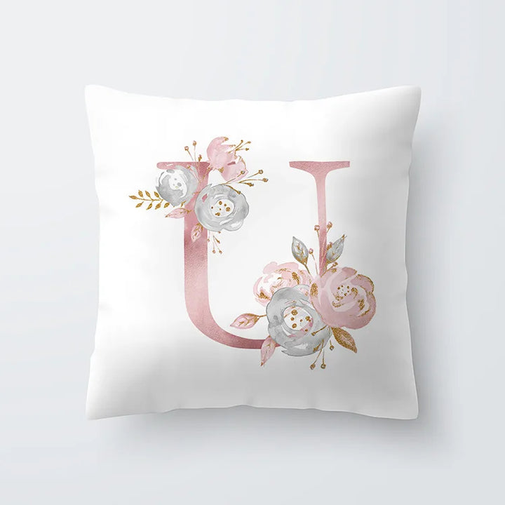Pink Golden Floral Letter Pillowcase 45x45cm Pillow Cover for Living Room Sofa Throw Pillow Polyester Cotton Square Pillowcase | Skanto