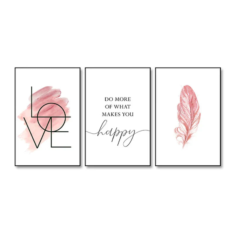 Blush Pink Love Feather Wall Art Fine Art Canvas Prints Minimalist Fashion Pictures For Living Room Girls Bedroom Fashion Art Decor | Skanto