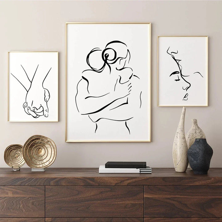 Romantic Lovers Minimalist Figure Art Line Art Wall Art Fine Art Canvas Prints Pictures for Bedroom Living Room Home Office Decor | Skanto