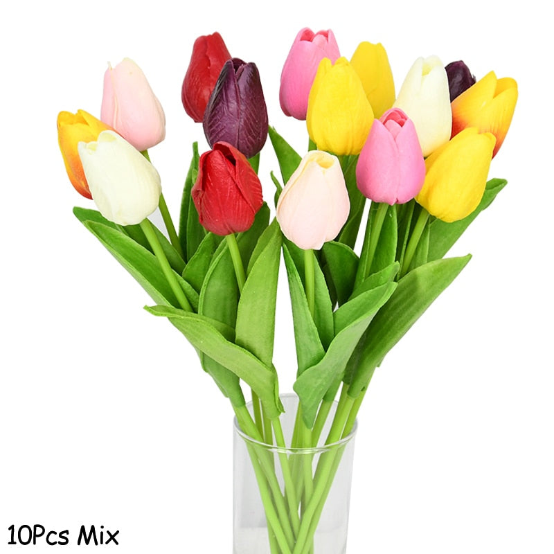 Skanto | Kunstig Blomsterbukett med Tulipaner, Dekorasjon (10 Stykker)