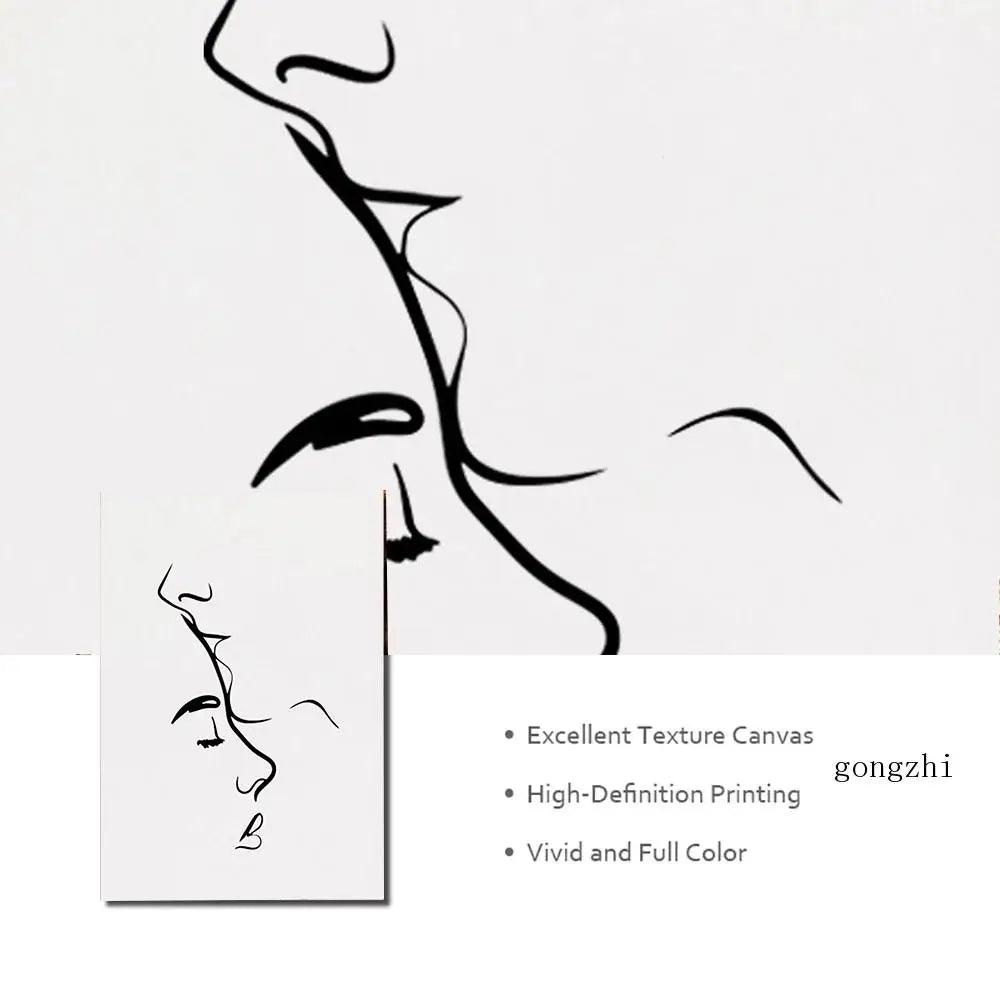 Romantic Lovers Minimalist Figure Art Line Art Wall Art Fine Art Canvas Prints Pictures for Bedroom Living Room Home Office Decor | Skanto