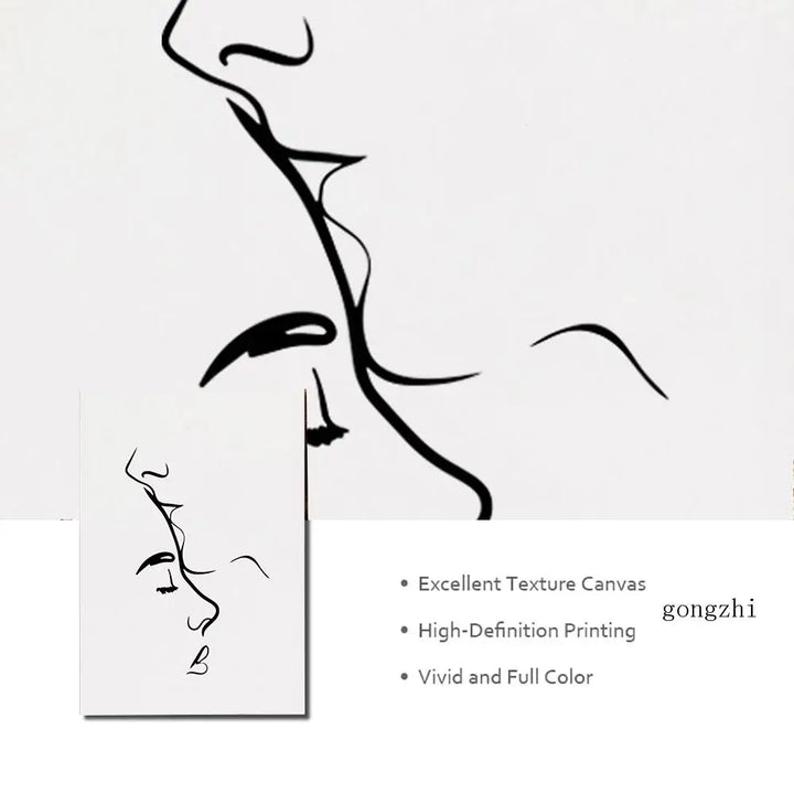 Romantic Lovers Minimalist Figure Art Line Art Wall Art Fine Art Canvas Prints Pictures for Bedroom Living Room Home Office Decor | Skanto