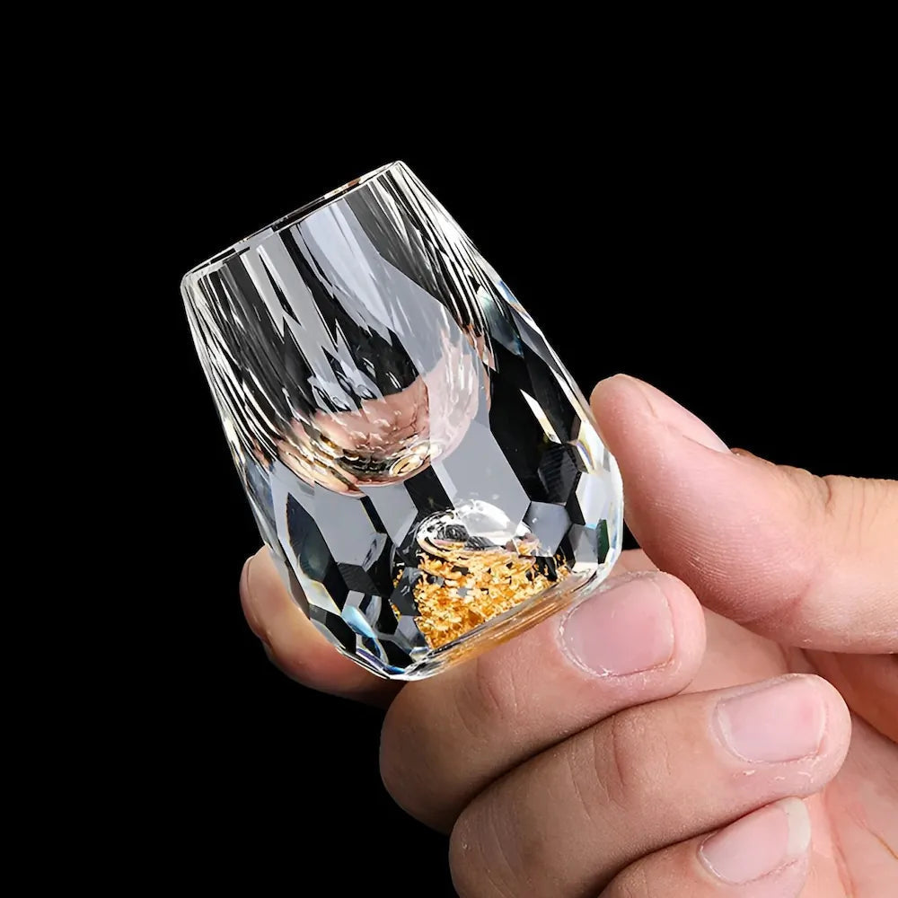 Luksuriøse Kristallgläser mit Goldflocken – Handgefertigt – 2er-Set – Für Whisky og Premium-Getränke