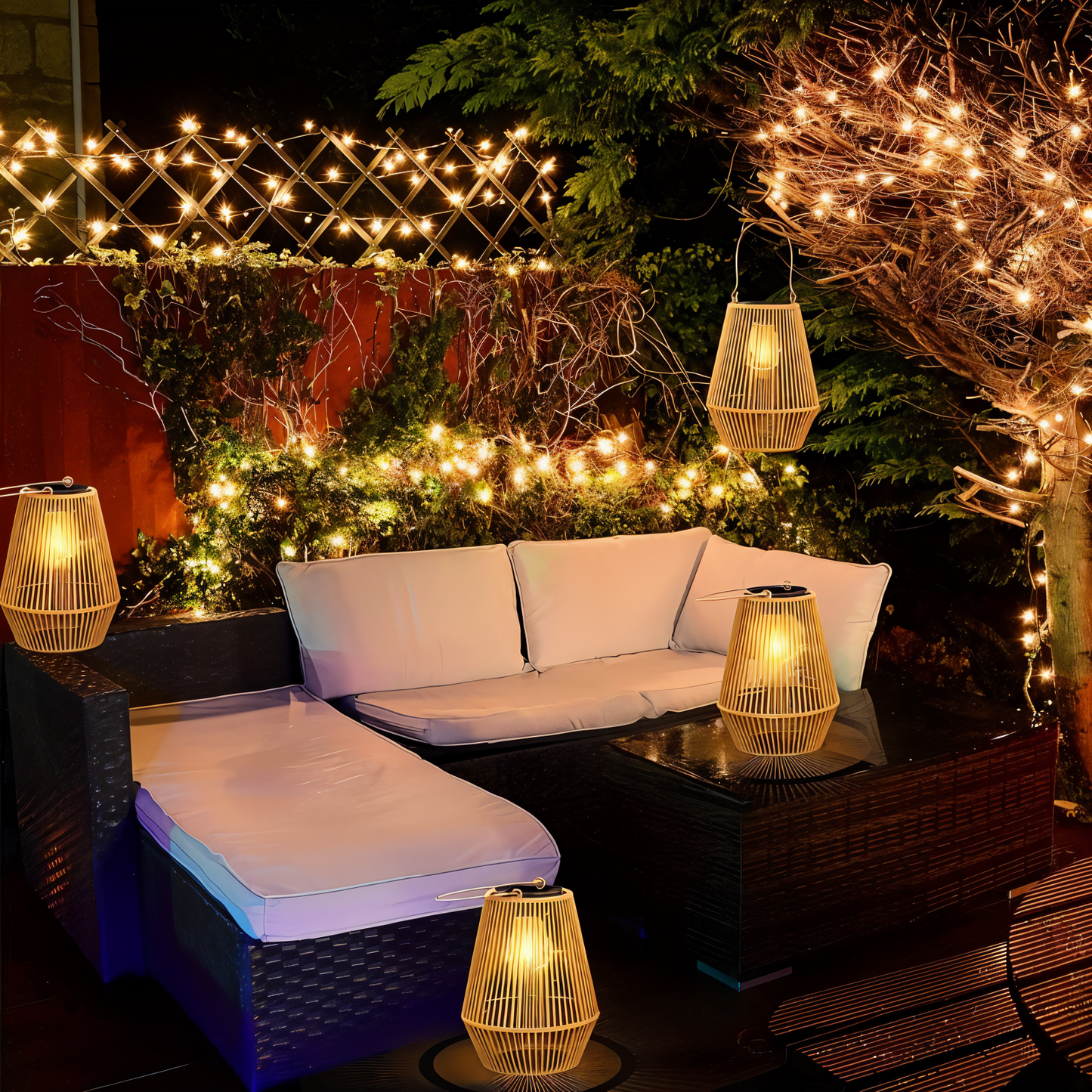 Norvo | Luminara Naturlig Lys Solbambuslampe | Håndvevd & Værbestandig | 12 timer. Lysvarighet | Naturlig Design