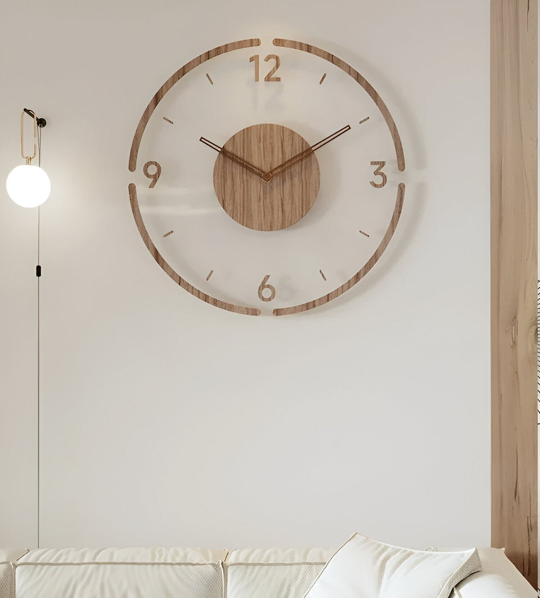 ClearWood Transparent Veggklokke – Stille Kvarts med Tre detaljer | Skanto