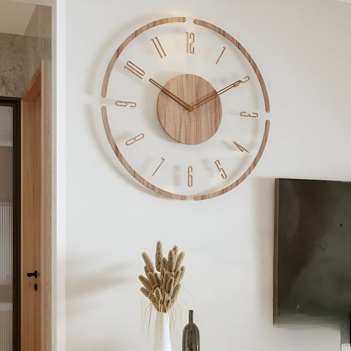 Transparente Wanduhr av ClearWood – gir Quarzwerk med Holzdetaljer