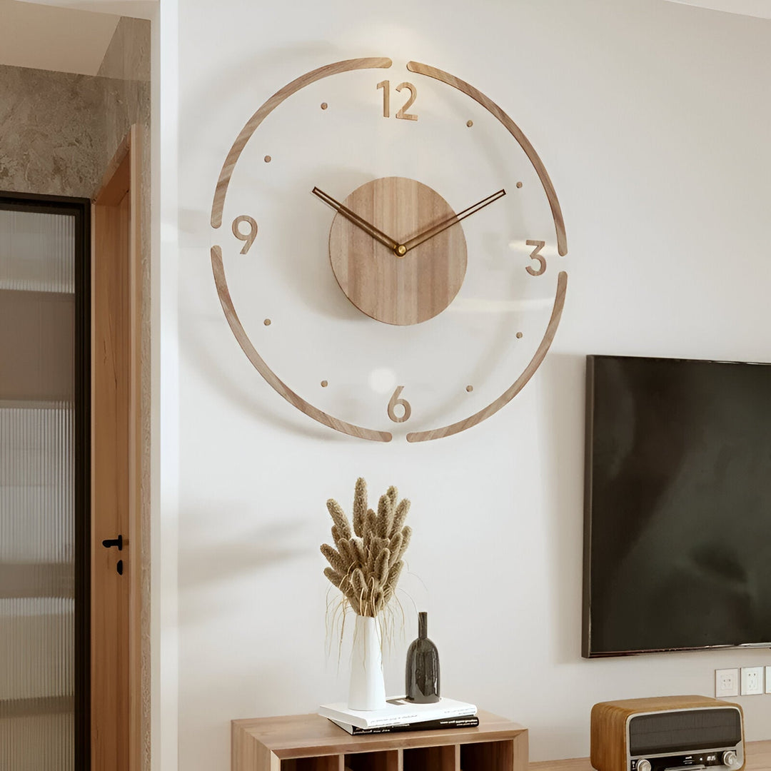 Transparente Wanduhr av ClearWood – gir Quarzwerk med Holzdetaljer
