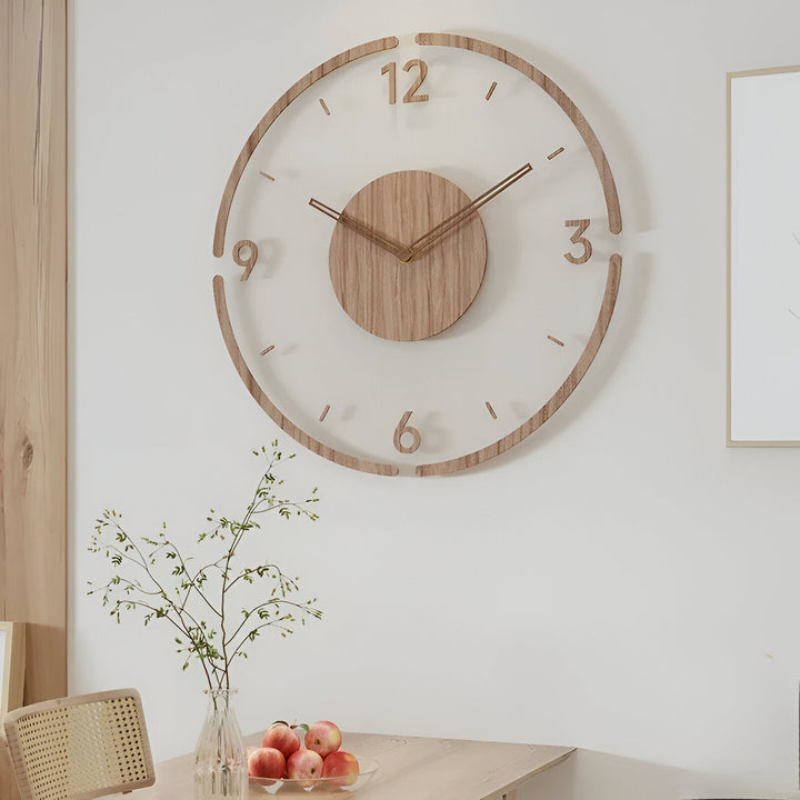 Transparente Wanduhr av ClearWood – gir Quarzwerk med Holzdetaljer