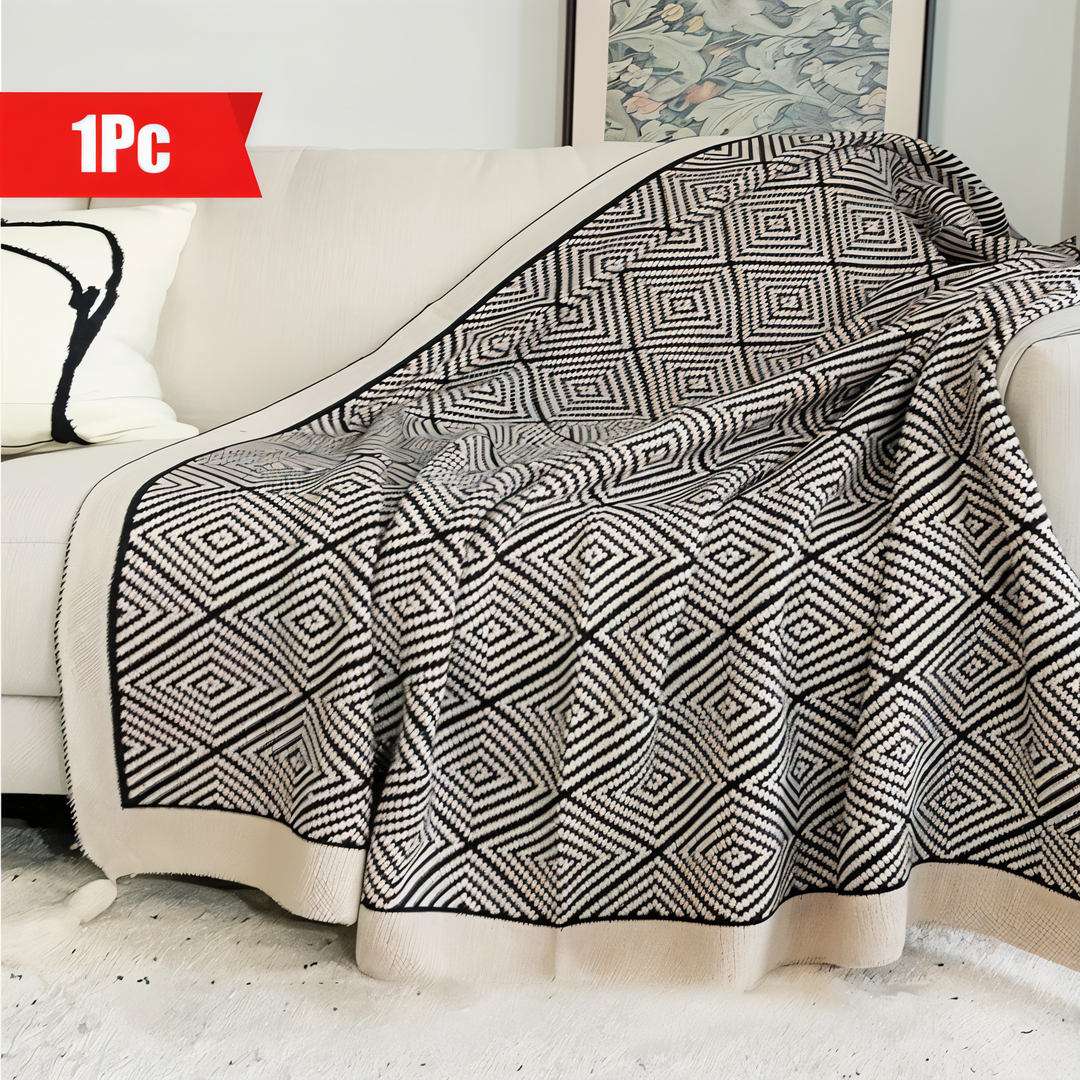 Skanto | POLYSTRIPE – Koselig svart-hvit geometrisk fleece-teppe