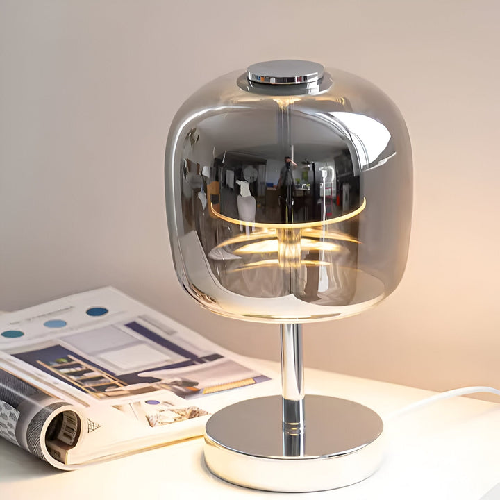 Skanto | Gleam Lampe - Stilren røykgrå glasslampe USB-drevet dimbar lys
